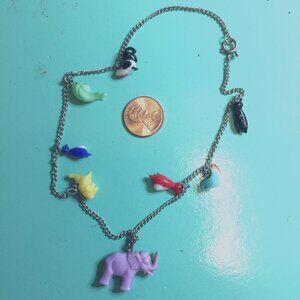 Vintage Miniature Glass Figures FISH & BIRDS possibly MILANO on chain necklace